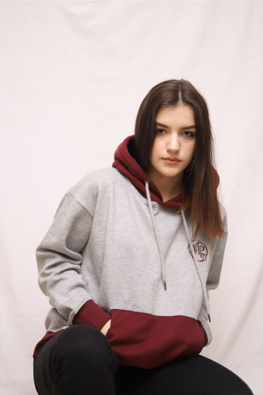 Grey & Maroon Hoodie